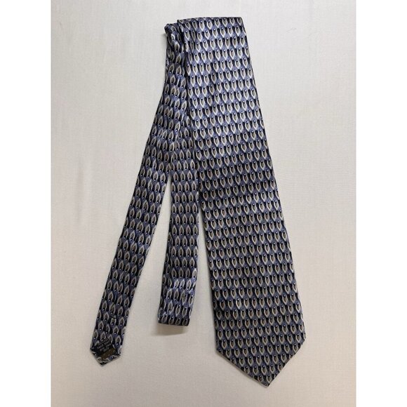 Stonehenge Men’s 100% Silk Necktie Handmade Tie Made In USA Navy Blue Geometric - Picture 1 of 5